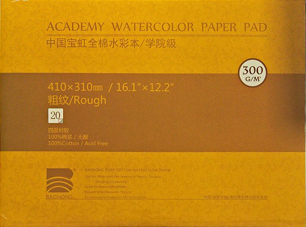 Bloco para aquarela Baohong Academy Rugoso 410x310mm 300gsm 20 folhas