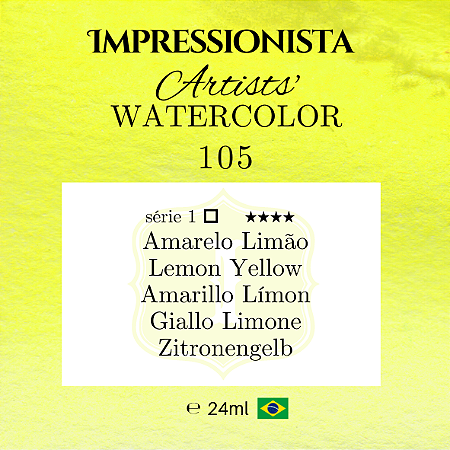 Impressionista Artists' Watercolor 24ml: 105 - Amarelo Limão: Série 1 - Aquarela Artesanal