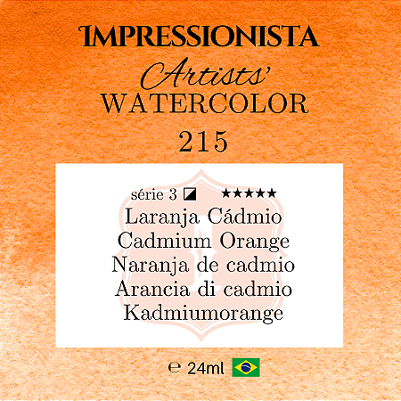 Impressionista Artists' Watercolor 24ml: 215 - Laranja Cádmio: Série 3 - Aquarela Artesanal