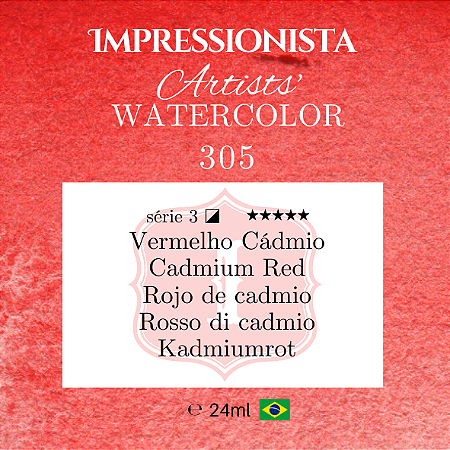 Impressionista Artists' Watercolor 24ml: 305 - Vermelho Cádmio: Série 3 - Aquarela Artesanal