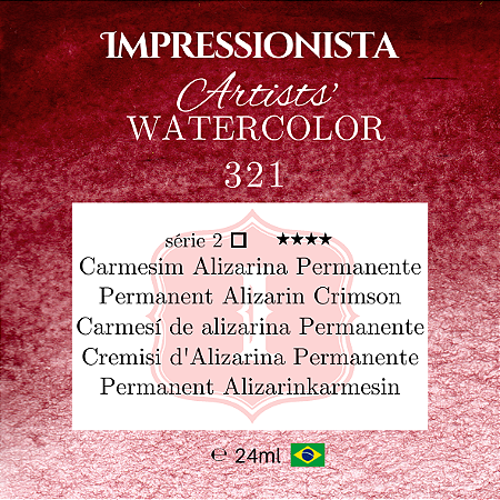 Impressionista Artists' Watercolor 24ml: 321 - Carmesim Alizarina Permanente: Série 2 - Aquarela Artesanal