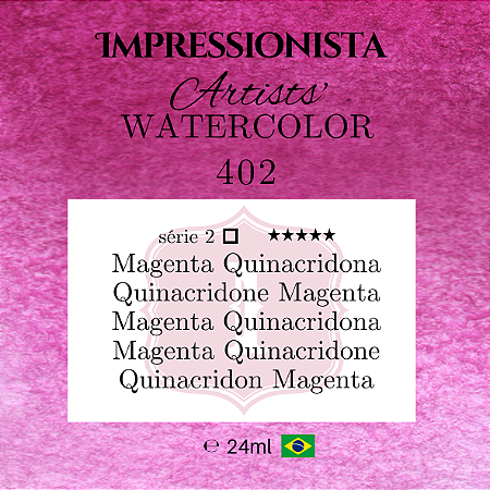 Impressionista Artists' Watercolor 24ml: 402 - Magenta Quinacridona: Série 2 - Aquarela Artesanal