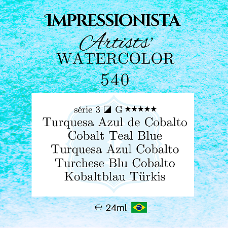 Impressionista Artists' Watercolor 24ml: 540 - Turquesa Azul de Cobalto:  Série 3 - Aquarela Artesanal