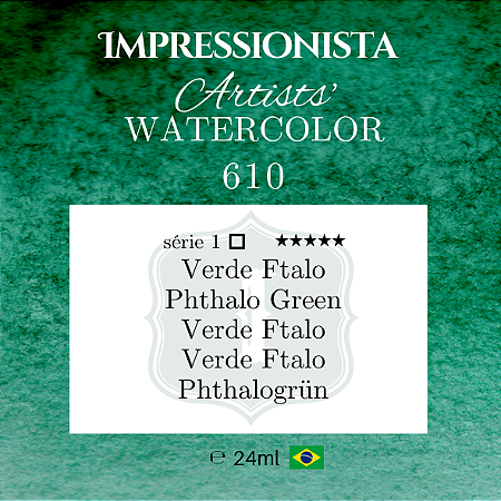 Impressionista Artists' Watercolor 24ml: 610 - Verde Ftalo:  Série 1 - Aquarela Artesanal