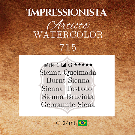 Impressionista Artists' Watercolor 24ml: 715 - Sienna Queimada:  Série 1 - Aquarela Artesanal