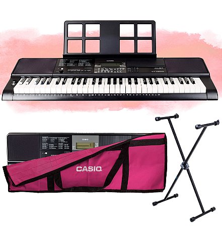 Kit Teclado Casio CT-X800 5/8 USB Com Capa Rosa e Estante