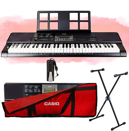 Kit Teclado Casio CT-X800 USB Capa Vermelha, Estante e Pedal
