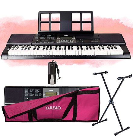 Kit Teclado Casio CT-X800 USB 5/8 Capa Rosa, Estante e Pedal