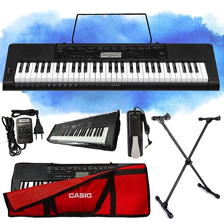 Kit Teclado Musical Casio CTK-3500 5/8 61 Teclas Completo Capa Vermelha e Pedal Sustain