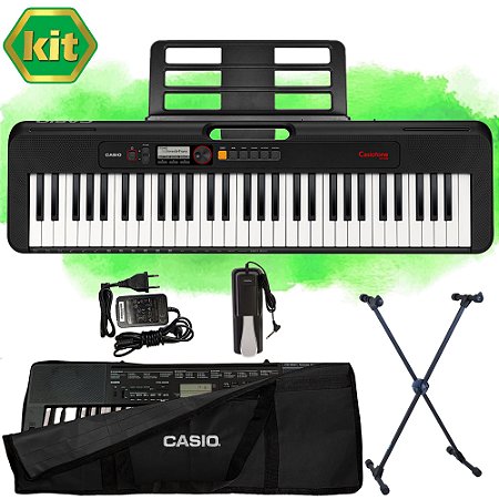 Kit Teclado Casio Tone CT-S195 BK Musical 61 Teclas Preto Completo Com Pedal