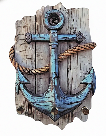 Porta Chaves Âncora Náutica em MDF – 19,5 x 12,5 cm – Estilo Rústico