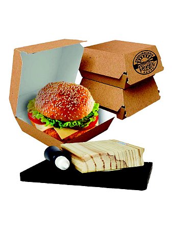 Carimbe Caixa de Burger 9,5 x 9,5 + Almofada + Tinta