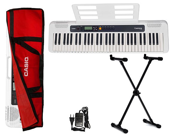 Kit Teclado Musical Casio CTS200 5/8 Suporte e Capa Vermelha