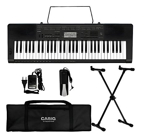 Kit Teclado Casio Iniciantes CTK-3500 Teclas Sensíveis Completo Com Capa preta e suporte