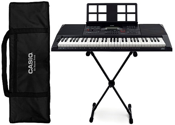 Kit Teclado Casio Profissional CT-X3000 USB 5/8 61 Teclas com Suporte e Capa Preta