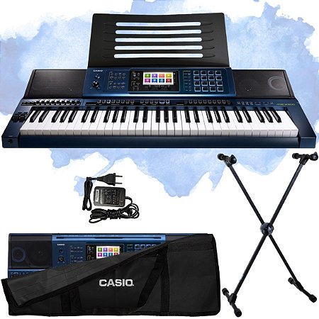 Kit Teclado Casio MZ-X500 Arranjador Profissional USB 5/8 Com Suporte e Capa Preta