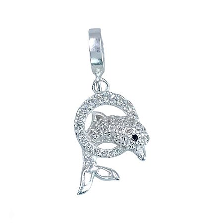 Berloque golfinho zirconia pulseira life Charms - Prata 925