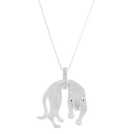 colar feminino de prata 925 pingente pantera pedra zircônia cravejada gargantilha