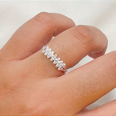 Anel de prata 925 Feminino com pedras de zirconias cravadas - Encantada  Joias