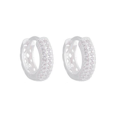 Brinco Argola 12mm Três Fileiras Cravejadas Prata 925 legitima feminino unissex masculino