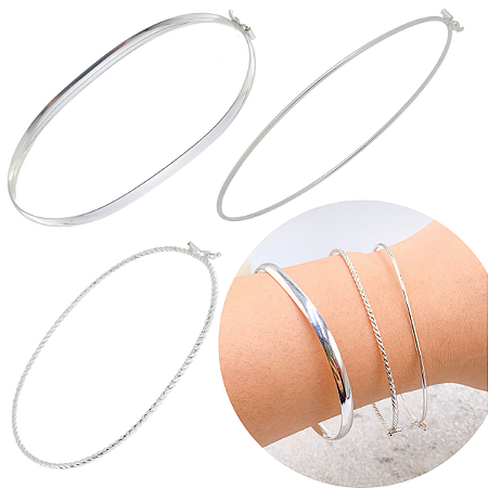 3 Bracelete Pulseira Largo Feminino Rigido Prata Legitima