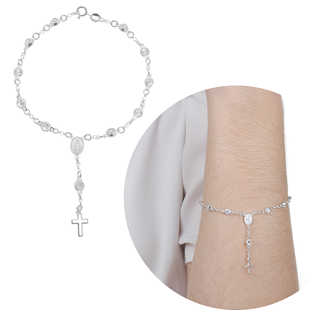 Pulseira Mini Terço Zircônia 5mm Prata 925 Rosário cravejada