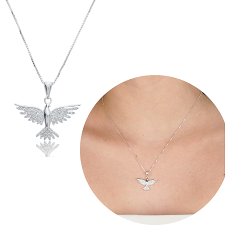 Colar Prata 925 com Pingente Espirito Santo pedras cravejada
