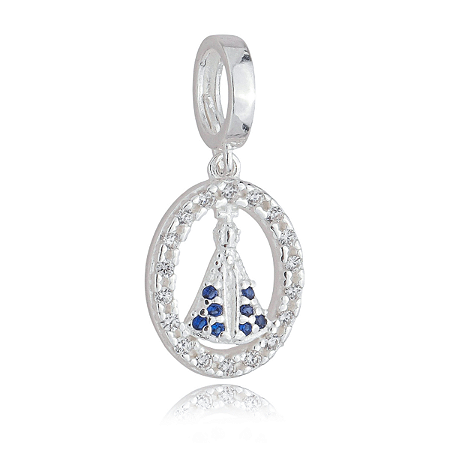 Berloque Nossa Senhora Aparecida Manto Azul Prata 925 Pedras