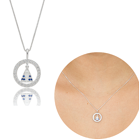 Colar Nossa Senhora Aparecida Prata 925 medalha zircônia kit
