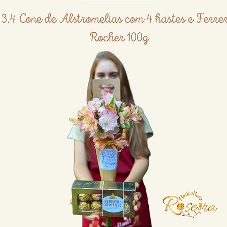 3.4 Cone de Alstromelias com 4 hastes e Ferrero  Rocher 100g