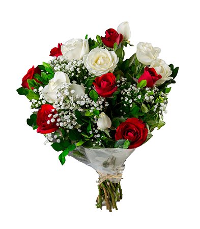 Bouquet de Rosas Brancas e Vermelhas