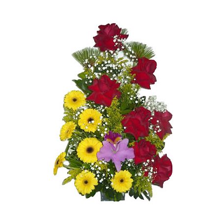 Arranjo de rosas , gerberas e orquidea