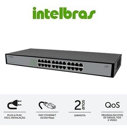 Switch 24 Portas Intelbras 4760034 SF 2400 QR+ Fast Ethernet Preto 10/100