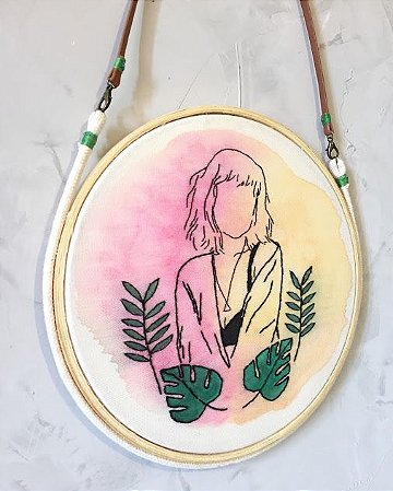 Loka das plantas - bordado feito a Mão em bastidor de 20 cm