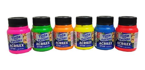 Tinta Para Tie Dye Acrilex Kit C/ 6 Cores 37 Ml Neon - Presentes Mensorê