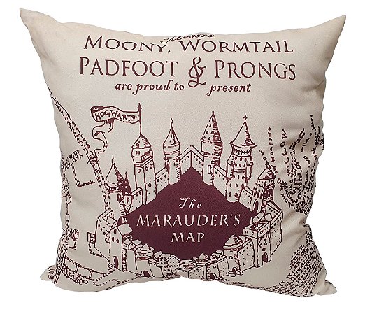 Almofada Geek Harry Potter - Mapa do Maroto Hogwarts 45x45 cm