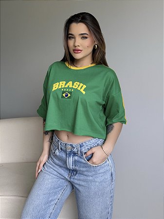 CROPPED OVERSIZED BRASIL LISTRAS - VERDE BANDEIRA