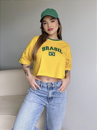 CROPPED OVERSIZED BRASIL LISTRAS - AMARELO
