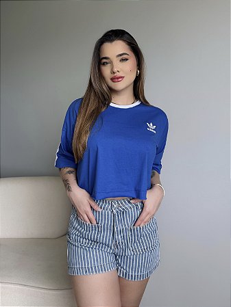CROPPED OVERSIZED ADIDAS LISTRAS - AZUL BIC