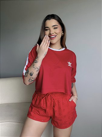 CROPPED OVERSIZED ADIDAS LISTRAS - VERMELHO