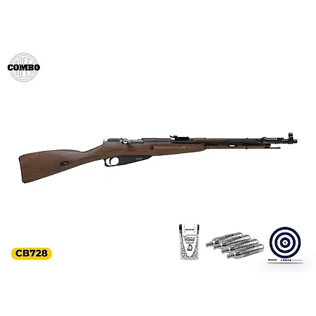 Carabina de Pressão CO2 Mosin Nagant M44 4,5 mm + Cápsula de Co2 + Esfera + Alvo