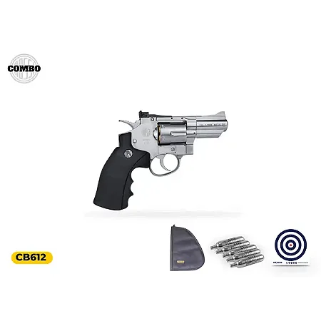 Revolver de Pressão CO2 Rossi Niquelado 2 Polegadas 4,5 mm + Capa + Cápsula de Co2 + Alvo