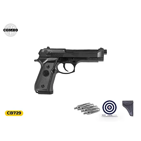 Pistola de Pressão CO2 Rossi M92 FS Dual Ammo Blowback 4,5 mm + Capa + Cápsula de Co2 + Alvo