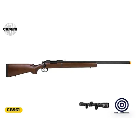 Rifle de Airsoft de Mola Sniper Rossi M24 Storm Wood 6 mm + Luneta + Alvo