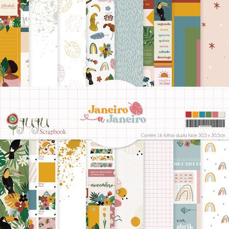 Kit Papéis Coordenado - Coleção Janeiro a Janeiro Juju Scrapbook