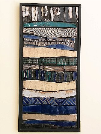 Painel Fractal em cerâmica artesanal sobre madeira 29,5 X 62 cms