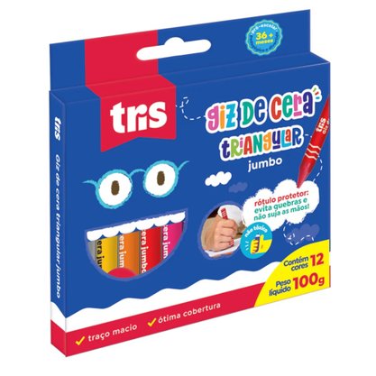 Giz de Cera Big Jumbo 12 Cores Triangular - TRIS