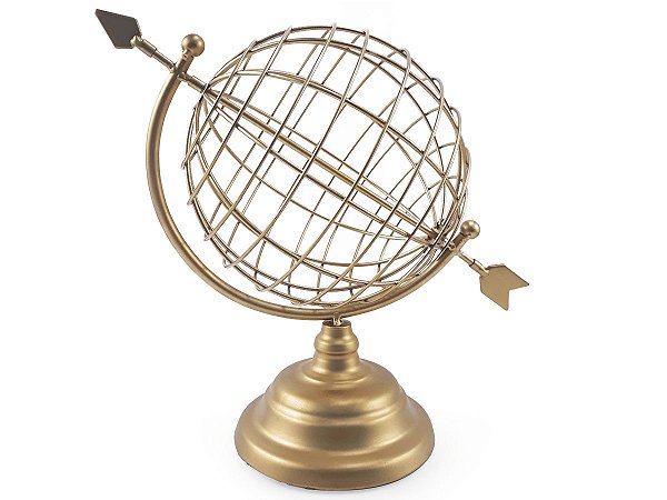 Globo Terrestre Modelo Flecha Enfeite de Mesa Em Metal Dourado  26x18 cm