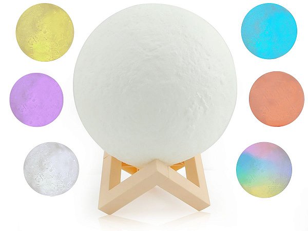 Luminária Abajur 3D Lua Cheia Decoração De Mesa RGB Colorido