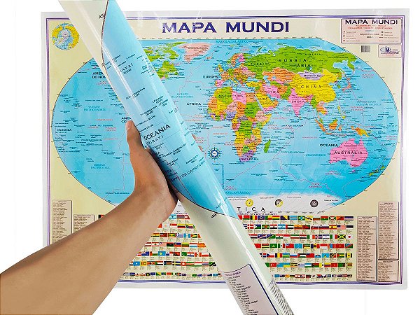 Mapa Mundi Planisfério Político Escolar Divisão De Países e Capitais 120x90 cm Edição Atualizada